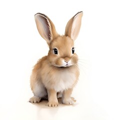 Fototapeta premium Cute little brown rabbit isolated on white background. Easter bunny.