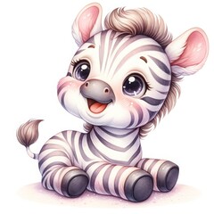Naklejka premium illustration A cute zebra watercolor clipart of a tree, with soft colors and white background. The tree should be full and lush, with a wide canopy of leaves
