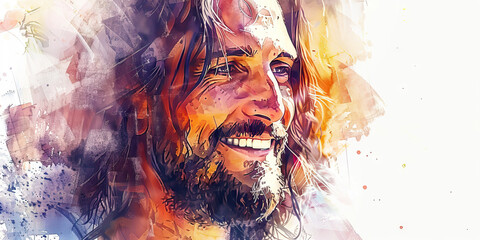 Friend: The Warm Smile and Comforting Presence - Picture Jesus with a warm smile and a comforting presence, illustrating his role as a friend to all.  - obrazy, fototapety, plakaty