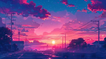 Town Sunset: Lofi Skyline Background