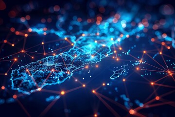 Obraz premium Digital Map of Indonesia Network Technology created with Generative AI
