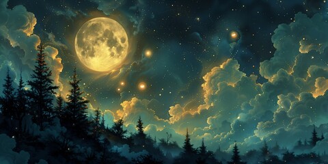 starry night sky full moon stars trees amazing exquisite header breathtaking inspiring puffy young