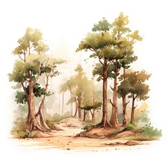 Pine forest. Watercolor hand drawn illustration isolated on white background