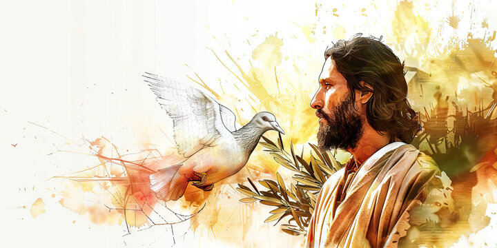 Prince of Peace: The Dove and Olive Branch - Picture Jesus with a dove and an olive branch, illustrating his role as the prince of peace. 