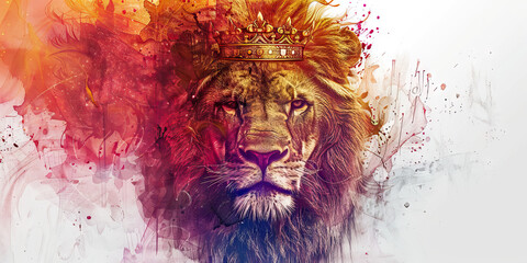Lion of Judah: The Lion and Crown - Imagine Jesus as a lion with a crown, illustrating his role as the Lion of Judah. - obrazy, fototapety, plakaty