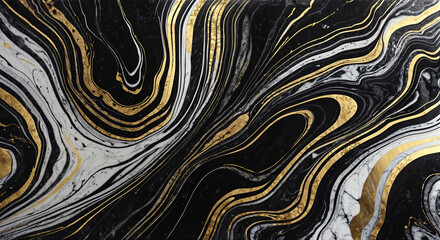 Abstract marble background in black with gold veins.generative AI