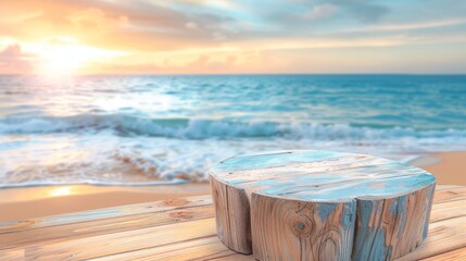 Obraz premium table wooden on sea beach