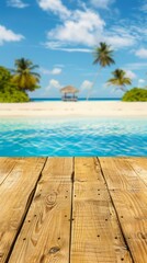Fototapeta premium table wooden on sea beach