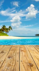 Fototapeta premium table wooden on sea beach