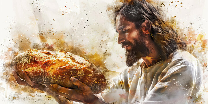 Bread of Life: The Loaf of Bread and Fish - Imagine Jesus with a loaf of bread and fish, illustrating his role as the bread of life