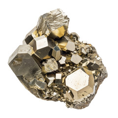 A cluster of pyrite set against a transparent background