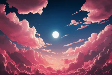 Gordijnen Anime style illustration of summer sky and thunderclouds   夏の空と入道雲のアニメ風イラスト © Microart