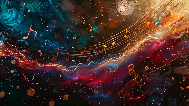 space musical notes stars sound waves metal music guy splashes liquid header