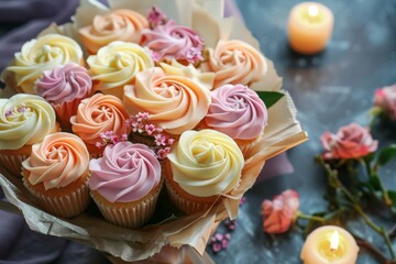 cupcake bouquet arrangement flower decorative candles - Powered by Adobe