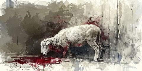 Lamb Slain: The Sacrificed Lamb and Blood on the Doorpost - Visualize Jesus as the lamb slain, with blood on the doorpost, illustrating his sacrifice for humanity.