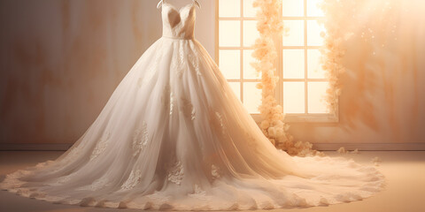 bridal white wedding dress bridal inspiration and bridal designer on a sunlight background