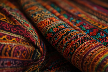 Fototapeta premium Background of Hmong ethnic patterned fabric with a focus on details of traditional motifs