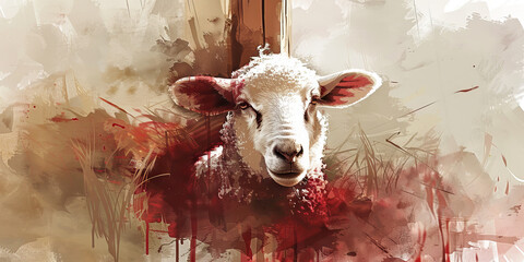 Lamb Slain: The Sacrificed Lamb and Blood on the Doorpost - Visualize Jesus as the lamb slain, with blood on the doorpost, illustrating his sacrifice for humanity.