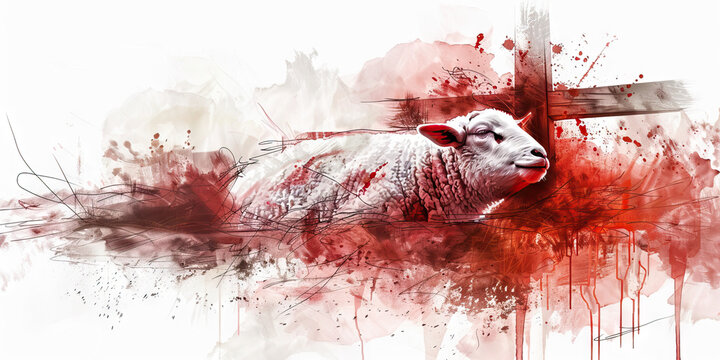 Lamb Slain: The Sacrificed Lamb and Blood on the Doorpost - Visualize Jesus as the lamb slain, with blood on the doorpost, illustrating his sacrifice for humanity.