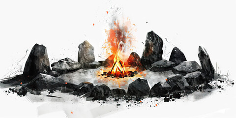 Ritual: The Circle of Stones and Fire - Imagine a circle of stones with a fire burning in the center, illustrating the communal nature of religious rituals