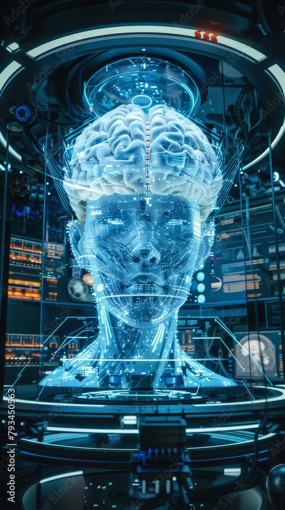 Poster Futuristic ai brain interface concept