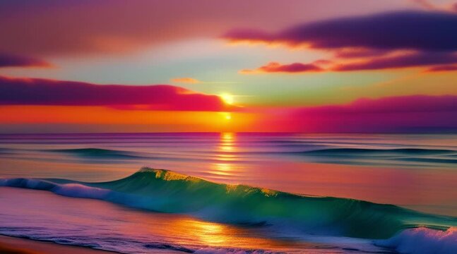 seascape with the sun setting over the ocean waves, all depicted in the luminous, flowing colors of alcohol ink. (60 fps 8 sec)