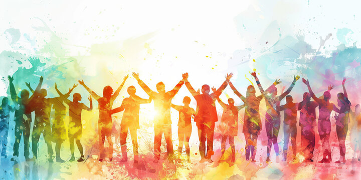 Community: The Gathering of People and Open Arms - Visualize a diverse group of people coming together with open arms, illustrating the sense of community found in religion