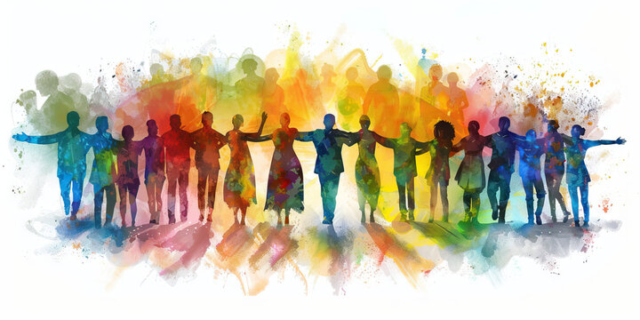 Community: The Gathering of People and Open Arms - Visualize a diverse group of people coming together with open arms, illustrating the sense of community found in religion