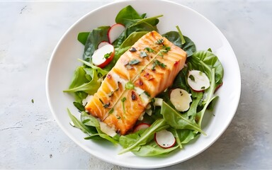 salmon and spinach on the salad in white bowl, stock images, life stock, stock photos, food stock images