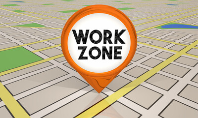 Work Zone Map Pin City Area Road Work Traffic Detour Warning 3d Illustration