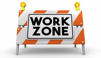 Work Zone Barricade Sign Roadwork Warning Caution Safety Alert 3d Illustration