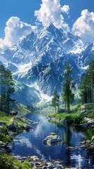 mountains river mountain background deer drinking deep lake time climb path germanic zoomed out show entire