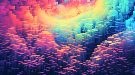 Digital technology colorful psychedelic pixel glitch art aesthetic poster web page PPT background