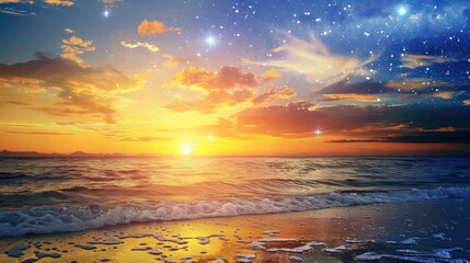 Peaceful background with beautiful sunset in the beach sky