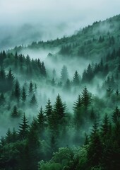 view forest foggy sky trees transparent black green scheme earth seafoam shrouded
