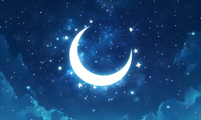 Obraz na płótnie Canvas illustration of a bright moon highlighting the night starry sky, Generative AI