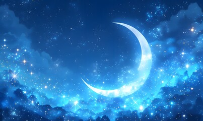 Obraz premium illustration of a bright moon highlighting the night starry sky, Generative AI