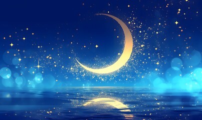 Naklejka premium illustration of a bright moon highlighting the night starry sky, Generative AI