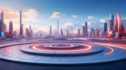 Digital technology futuristic city scene poster web page PPT background