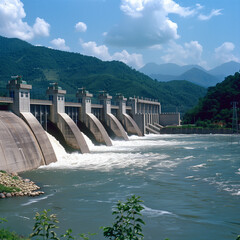 Hydroelectric Dam Enhanced with Modern Floodgates