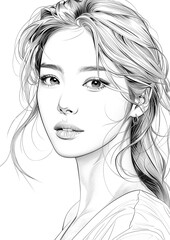 Female virtual K-pop idol coloring book. Korean Girls model with black and white line.