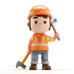 3d labor holding hammers isolated on white background