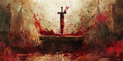 Sacrifice: The Altar and Bloodied Knife - Visualize an altar with a bloodied knife, illustrating the willingness of cult members to make sacrifices for their beliefs