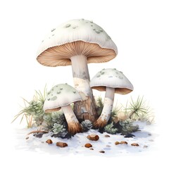 Watercolor mushrooms on white background. Illustration for your design.