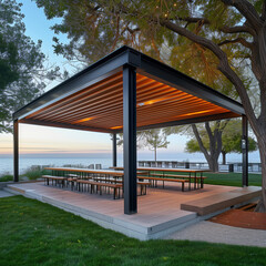 Shoreline Picnic Area with Raised Pavilions for Scenic Views