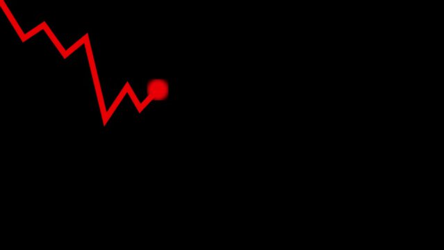 The red line graph is decreasing. Describes a decline in business, stock, or earnings. Animated videos ready for meetings, presentations, business and education.