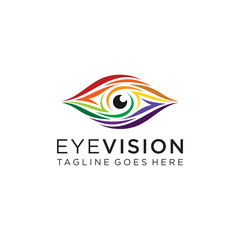 Eye Logo design vector template. Multicolored media icons. Vision Logotype concept idea. Usable for Business and Technology Logos.