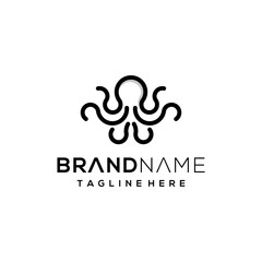 Modern Octopus Squid Tentacles Logo in simple minimalist line art monoline outline style