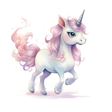 Unicorn with pink mane and horn. Vector illustration.