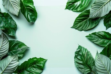 Green leaf background layout with white round corners shape. Nature concept. you can input any text or logo - generative ai - obrazy, fototapety, plakaty